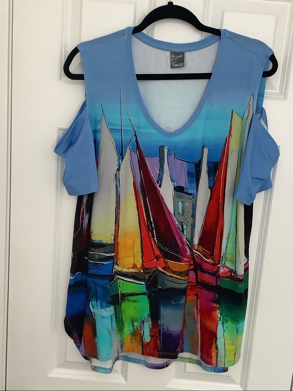 Cold-Shoulder Sailboat Print Tunic Top